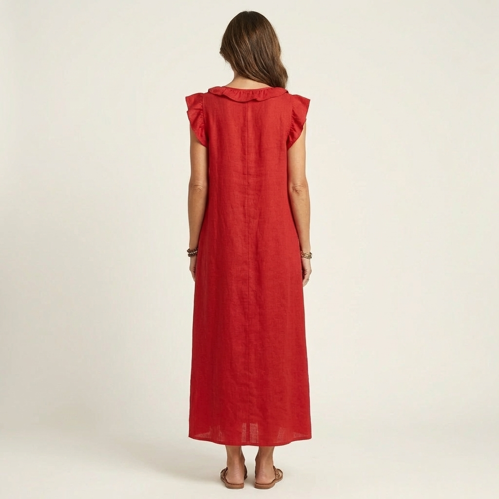 Josette | Fließendes Maxikleid mit Volant-Ausschnitt