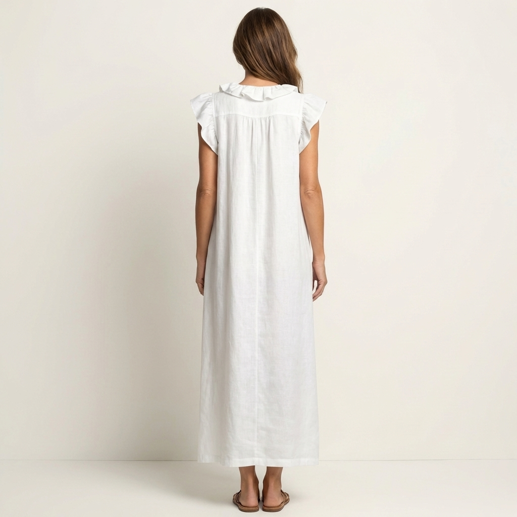 Josette | Fließendes Maxikleid mit Volant-Ausschnitt