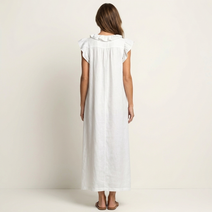Josette | Fließendes Maxikleid mit Volant-Ausschnitt