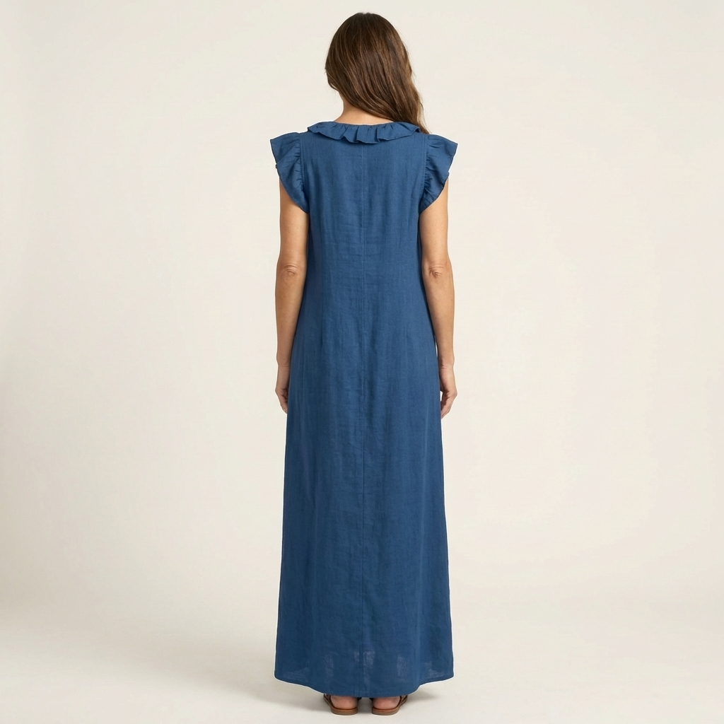 Josette | Fließendes Maxikleid mit Volant-Ausschnitt
