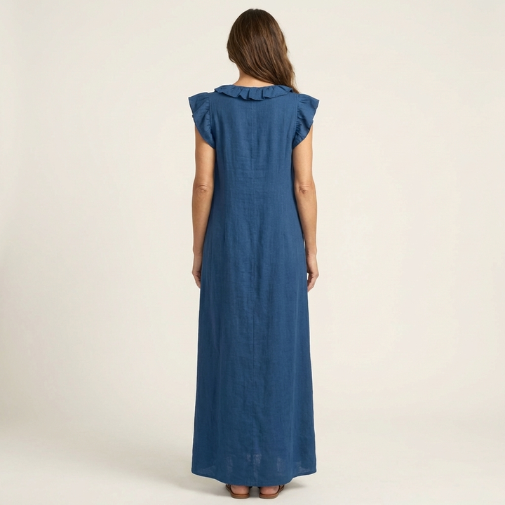Josette | Fließendes Maxikleid mit Volant-Ausschnitt