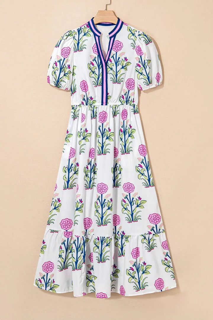 Tessa | Boho Midi-Kleid mit Volant und Puffärmeln