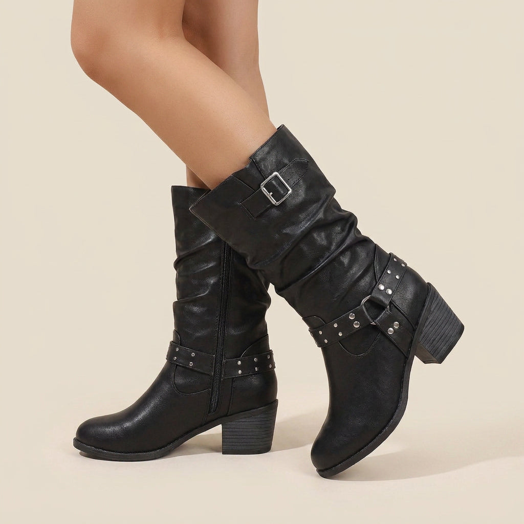 Erika | Damen-Motorradstiefel in Lederoptik mit Nieten