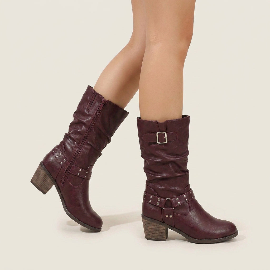 Erika | Damen-Motorradstiefel in Lederoptik mit Nieten