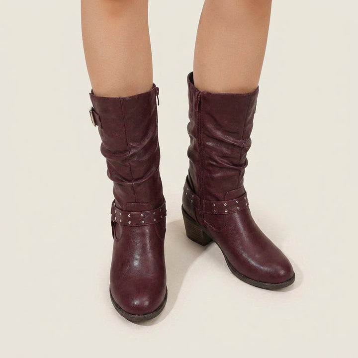 Erika | Damen-Motorradstiefel in Lederoptik mit Nieten