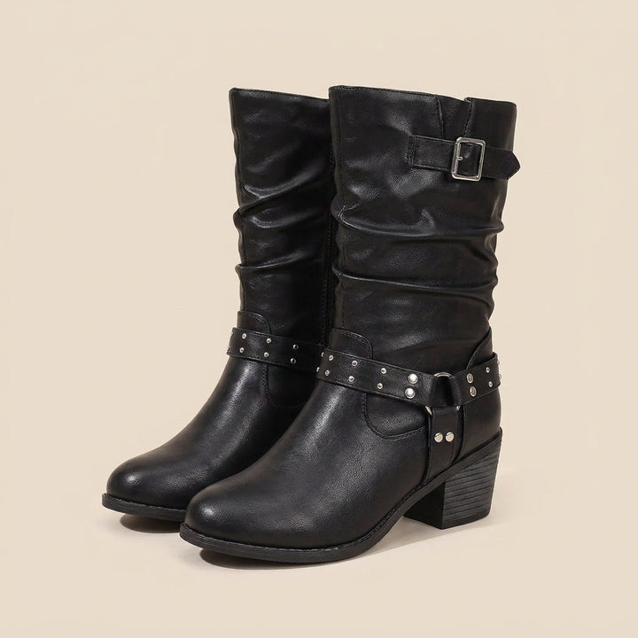 Erika | Damen-Motorradstiefel in Lederoptik mit Nieten
