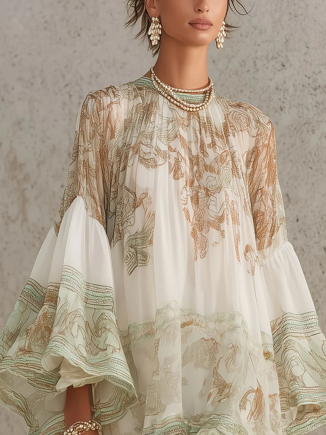 Merle | Chiffon-Minikleid mit Print, Volantärmeln und Rüschensaum