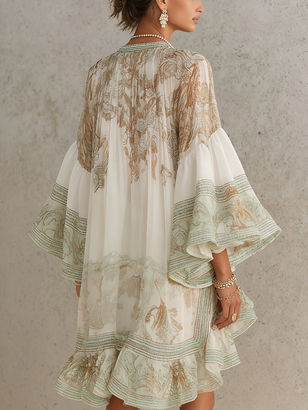 Merle | Chiffon-Minikleid mit Print, Volantärmeln und Rüschensaum
