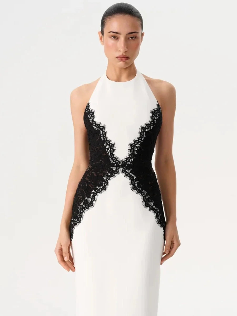 Marlies | Spitzen-Maxikleid mit Rundhals und Cut-outs