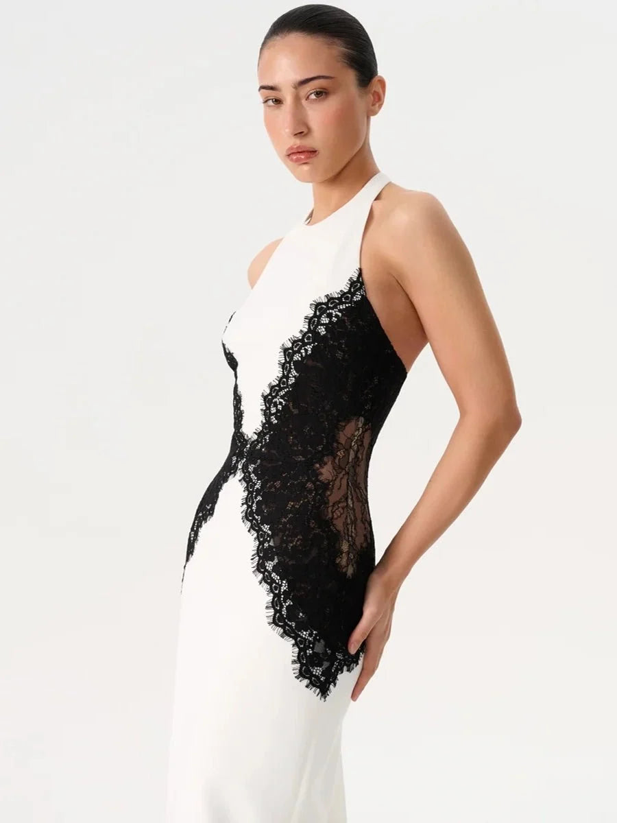 Marlies | Spitzen-Maxikleid mit Rundhals und Cut-outs