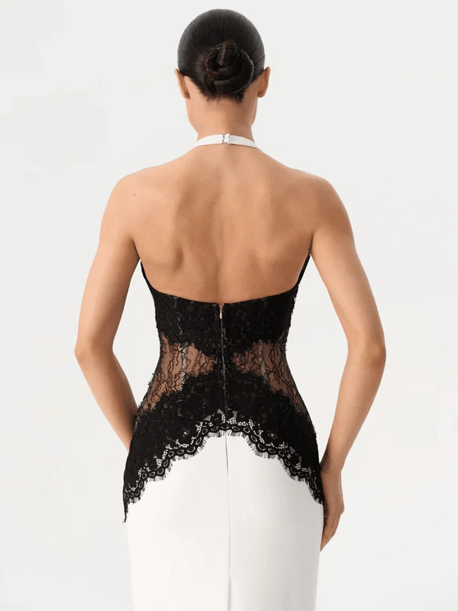 Marlies | Spitzen-Maxikleid mit Rundhals und Cut-outs