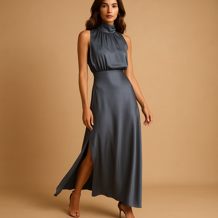 Hildrun | Maxikleid mit Seitenschlitz und fließendem Fall