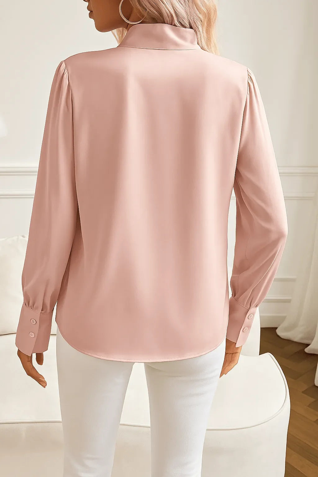 Editha | Taillierte Bluse in Satin-Optik mit Schleife am Hals