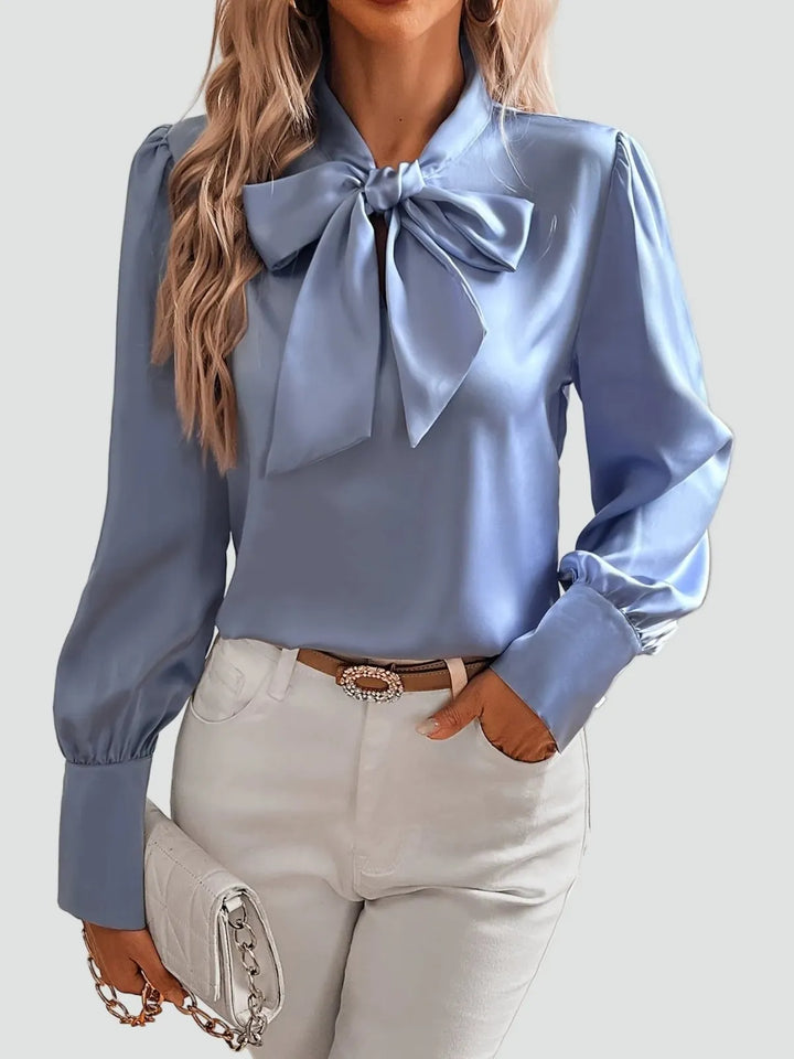 Editha | Taillierte Bluse in Satin-Optik mit Schleife am Hals