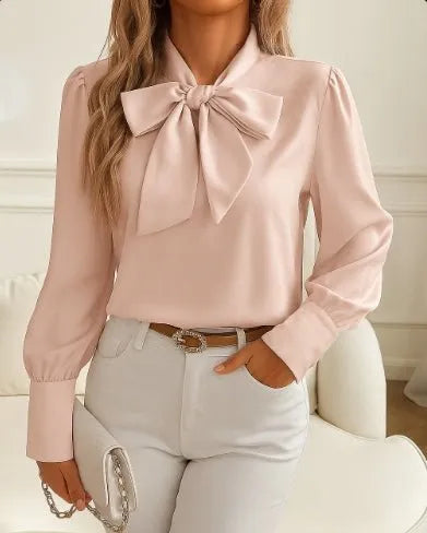 Editha | Taillierte Bluse in Satin-Optik mit Schleife am Hals