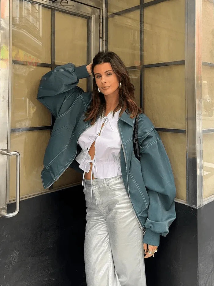Siglind | Oversized Bomberjacke mit Rippbündchen