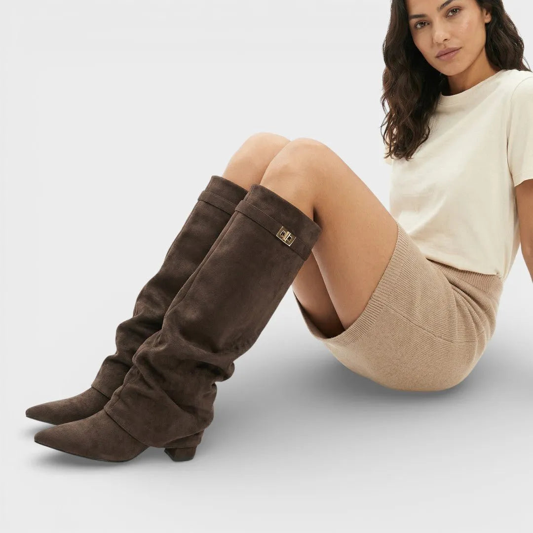 Hadwig | Hohe Stiefel in Lederoptik mit Blockabsatz