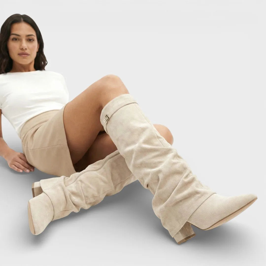 Hadwig | Hohe Stiefel in Lederoptik mit Blockabsatz