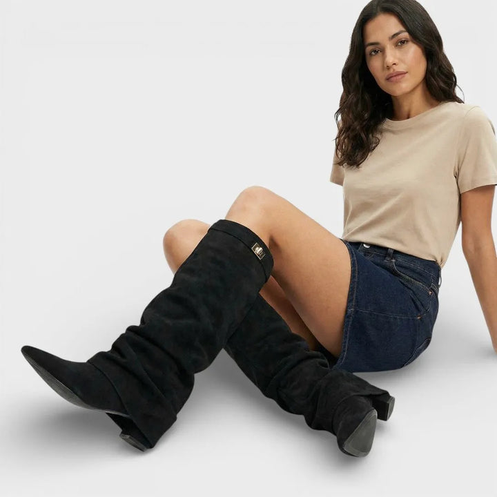 Hadwig | Hohe Stiefel in Lederoptik mit Blockabsatz