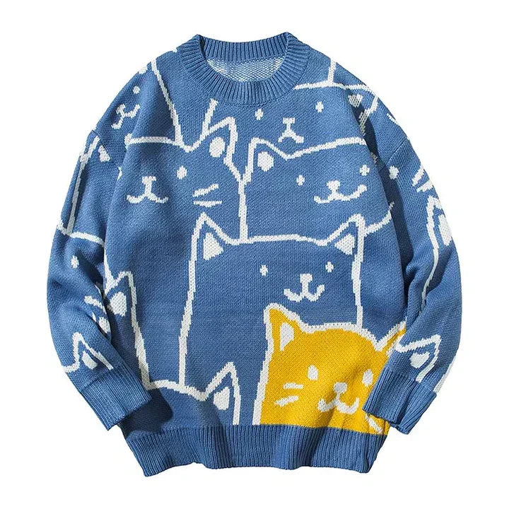 Ernestine | Strickpullover mit Katzenmotiv und Ripp-Details