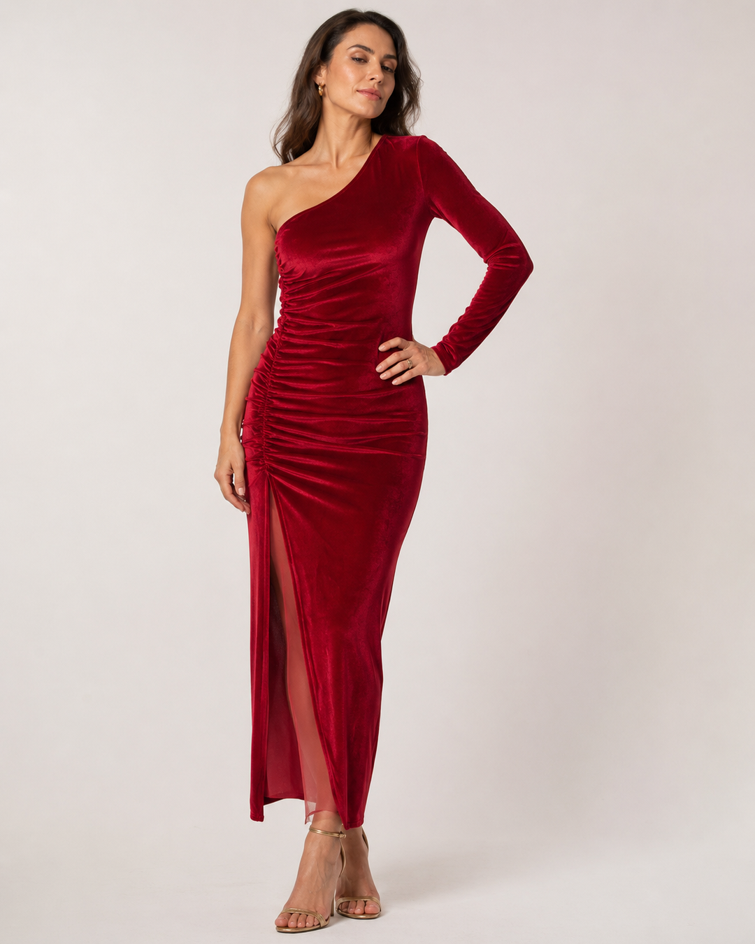 Ottilie | Samt-Maxikleid mit One-Shoulder und Beinschlitz
