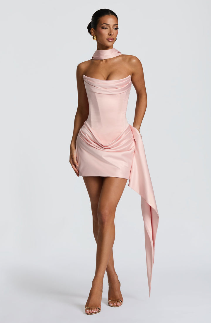 Roswitha | Satin-Minikleid mit Wasserfallausschnitt