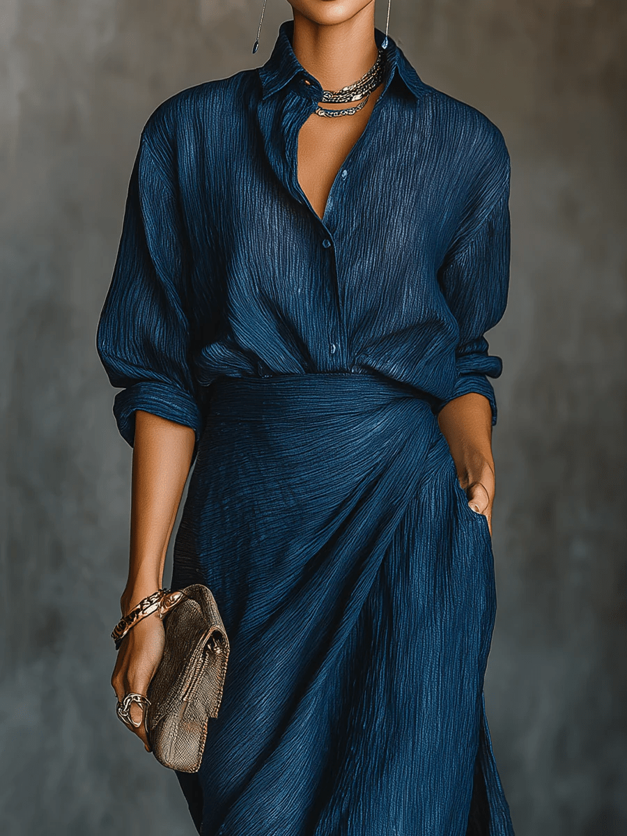 Verena | Maxikleid mit V-Ausschnitt und langen Ärmeln, Navy