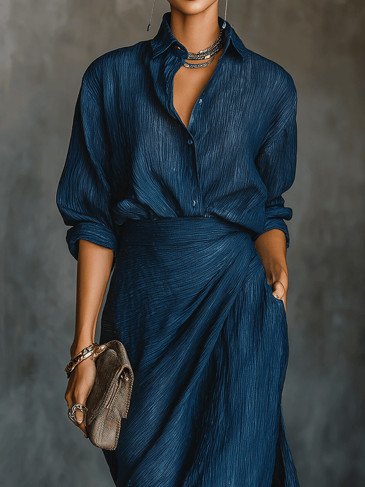 Verena | Maxikleid mit V-Ausschnitt und langen Ärmeln, Navy