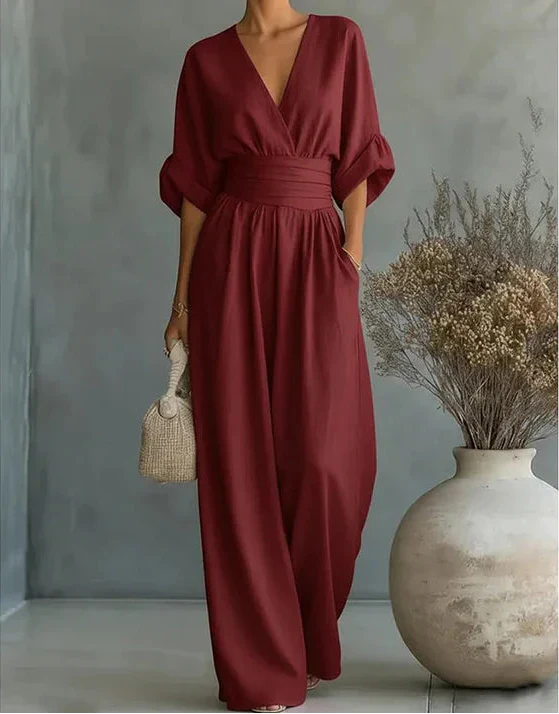 Daniela | Eleganter Jumpsuit mit V-Ausschnitt und weitem Bein