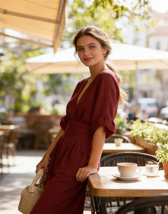Daniela | Eleganter Jumpsuit mit V-Ausschnitt und weitem Bein
