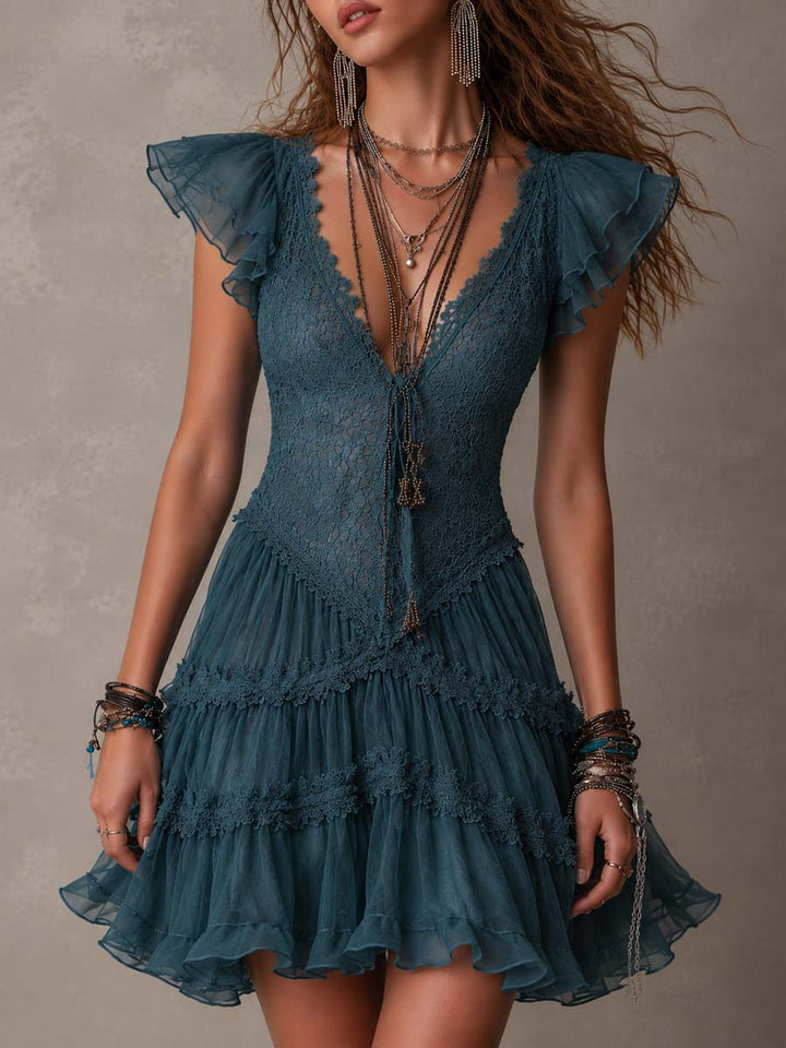 Rosalie | Retro-Minikleid aus Spitze und Chiffon mit Rüschen