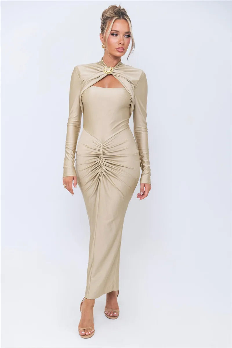 Valeska | Midikleid mit Stehkragen und Cut-out
