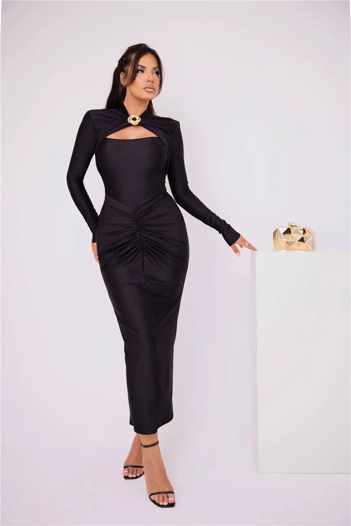 Valeska | Midikleid mit Stehkragen und Cut-out