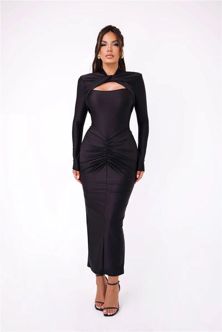 Valeska | Midikleid mit Stehkragen und Cut-out