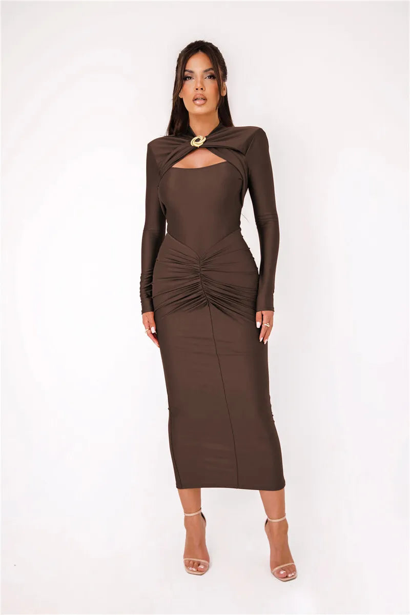 Valeska | Midikleid mit Stehkragen und Cut-out