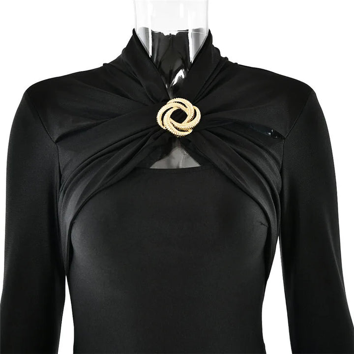 Valeska | Midikleid mit Stehkragen und Cut-out