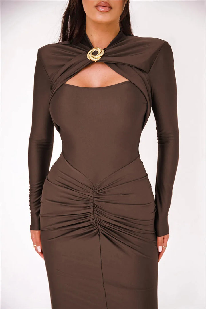 Valeska | Midikleid mit Stehkragen und Cut-out