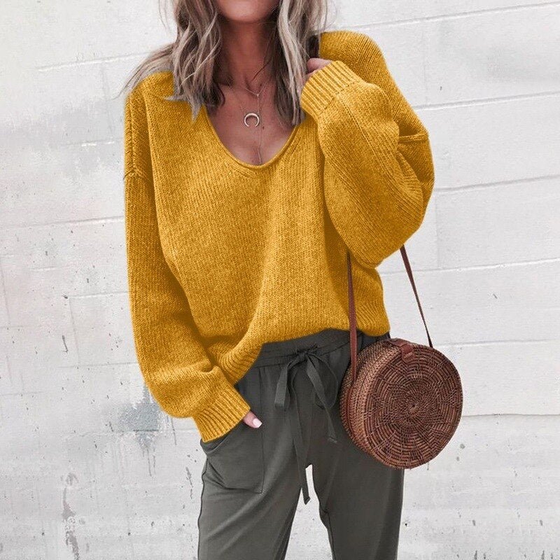 Elsa-Lotte | Lässiger Pullover mit tiefem V-Ausschnitt