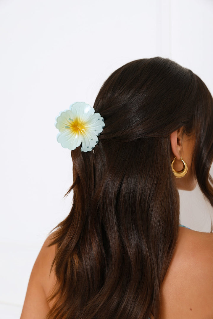 Haarklammer mit blauer Gänseblümchen-Blüte