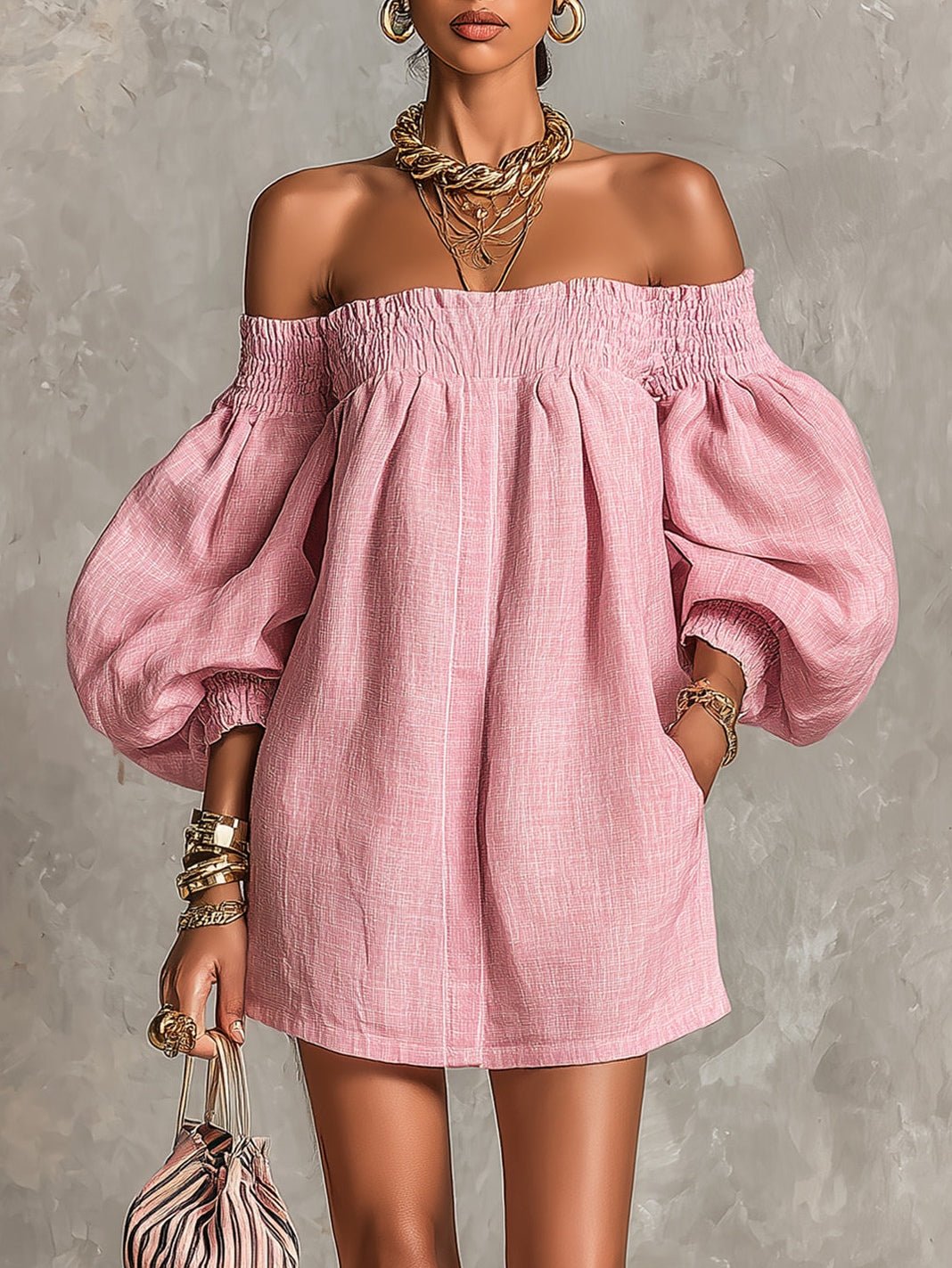 Franka | Off-Shoulder-Minikleid mit Laternenärmeln