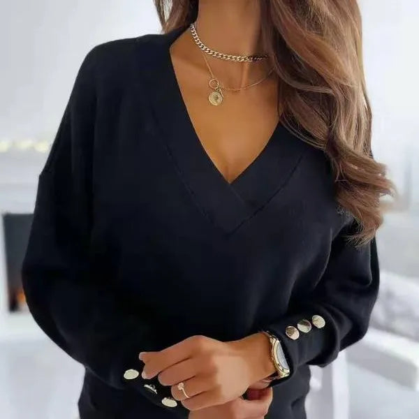 Grete-Lotte | Pullover mit V-Ausschnitt und Knopfdetails