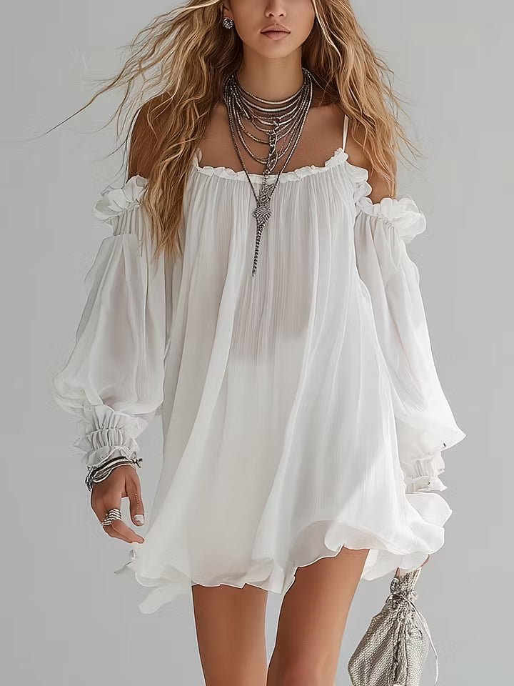 Romina | Fließendes Off-Shoulder-Minikleid im Boho-Stil