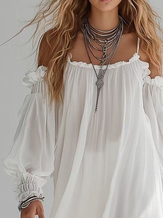 Romina | Fließendes Off-Shoulder-Minikleid im Boho-Stil